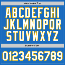 Load image into Gallery viewer, Custom Blue White-Gold Authentic Throwback Basketball Jersey