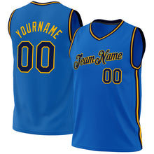 Load image into Gallery viewer, Custom Blue Navy-Gold Authentic Throwback Basketball Jersey