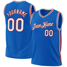 Load image into Gallery viewer, Custom Blue White-Red Authentic Throwback Basketball Jersey