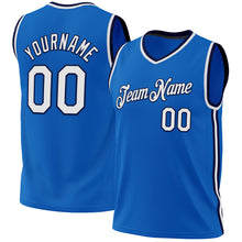 Load image into Gallery viewer, Custom Blue White-Navy Authentic Throwback Basketball Jersey