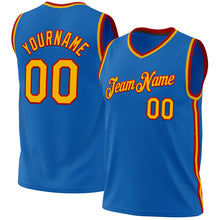 Load image into Gallery viewer, Custom Blue Gold-Red Authentic Throwback Basketball Jersey