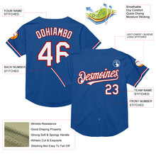 Load image into Gallery viewer, Custom Blue White-Red Mesh Authentic Throwback Baseball Jersey