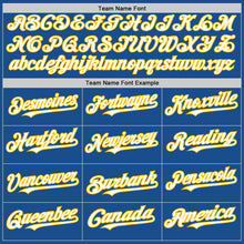 Load image into Gallery viewer, Custom Blue White-Yellow Mesh Authentic Throwback Baseball Jersey