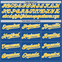 Load image into Gallery viewer, Custom Blue Gold-White Mesh Authentic Throwback Baseball Jersey
