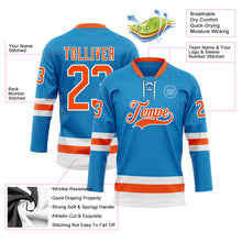 Load image into Gallery viewer, Custom Blue Orange-White Hockey Lace Neck Jersey