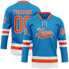 Load image into Gallery viewer, Custom Blue Orange-White Hockey Lace Neck Jersey