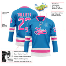 Load image into Gallery viewer, Custom Blue Pink-White Hockey Lace Neck Jersey