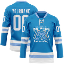 Load image into Gallery viewer, Custom Blue White-Light Blue Hockey Lace Neck Jersey