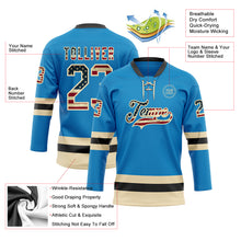 Load image into Gallery viewer, Custom Blue Vintage USA Flag Cream-Black Hockey Lace Neck Jersey