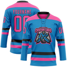 Load image into Gallery viewer, Custom Blue Pink-Black Hockey Lace Neck Jersey