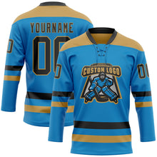 Load image into Gallery viewer, Custom Blue Black-Old Gold Hockey Lace Neck Jersey
