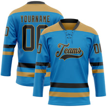 Load image into Gallery viewer, Custom Blue Black-Old Gold Hockey Lace Neck Jersey