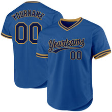 Load image into Gallery viewer, Custom Blue Navy-Old Gold Authentic Throwback Baseball Jersey