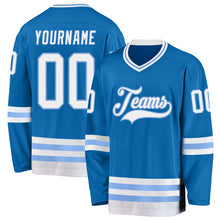 Load image into Gallery viewer, Custom Blue White-Light Blue Hockey Jersey