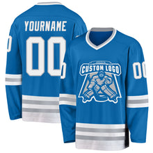 Load image into Gallery viewer, Custom Blue White-Gray Hockey Jersey