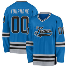 Load image into Gallery viewer, Custom Blue Black-Gray Hockey Jersey