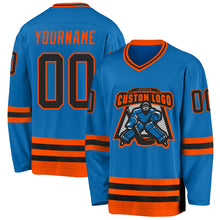 Load image into Gallery viewer, Custom Blue Black-Orange Hockey Jersey