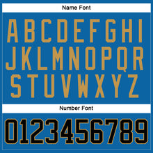 Load image into Gallery viewer, Custom Blue Black-Old Gold Hockey Jersey