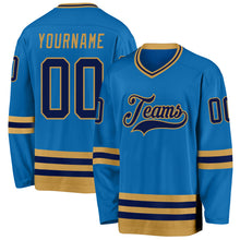 Load image into Gallery viewer, Custom Blue Navy-Old Gold Hockey Jersey