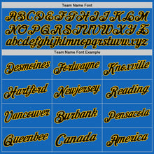 Load image into Gallery viewer, Custom Blue Black-Gold Authentic Throwback Basketball Jersey