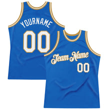Load image into Gallery viewer, Custom Blue White-Old Gold Authentic Throwback Basketball Jersey