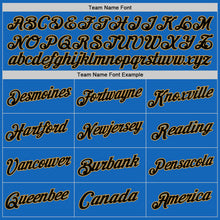 Load image into Gallery viewer, Custom Blue Black-Old Gold Authentic Throwback Basketball Jersey