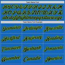 Load image into Gallery viewer, Custom Blue Black-Neon Green Authentic Throwback Basketball Jersey