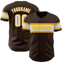 Load image into Gallery viewer, Custom Brown White-Gold Authentic Baseball Jersey