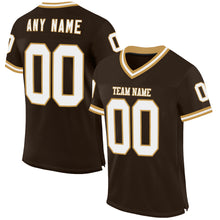 Load image into Gallery viewer, Custom Brown White-Old Gold Mesh Authentic Throwback Football Jersey