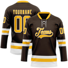 Load image into Gallery viewer, Custom Brown Gold-White Hockey Lace Neck Jersey