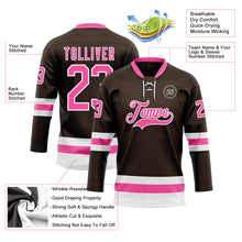 Load image into Gallery viewer, Custom Brown Pink-White Hockey Lace Neck Jersey