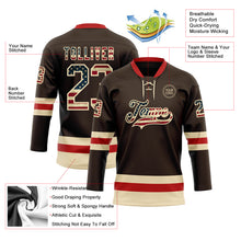 Load image into Gallery viewer, Custom Brown Vintage USA Flag Cream-Red Hockey Lace Neck Jersey
