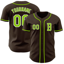 Load image into Gallery viewer, Custom Brown Neon Green-White Authentic Baseball Jersey
