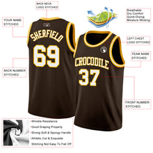 Load image into Gallery viewer, Custom Brown White-Gold Authentic Basketball Jersey