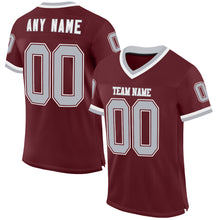 Load image into Gallery viewer, Custom Burgundy Gray-White Mesh Authentic Throwback Football Jersey