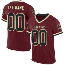 Load image into Gallery viewer, Custom Burgundy Black-Cream Mesh Authentic Throwback Football Jersey