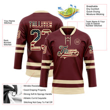 Load image into Gallery viewer, Custom Burgundy Vintage USA Flag-Cream Hockey Lace Neck Jersey