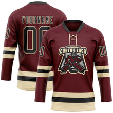 Load image into Gallery viewer, Custom Burgundy Black-Cream Hockey Lace Neck Jersey