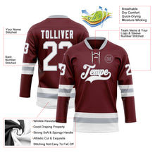 Load image into Gallery viewer, Custom Burgundy White-Gray Hockey Lace Neck Jersey