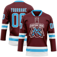 Load image into Gallery viewer, Custom Burgundy Sky Blue-White Hockey Lace Neck Jersey