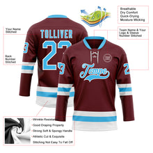 Load image into Gallery viewer, Custom Burgundy Sky Blue-White Hockey Lace Neck Jersey