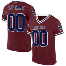 Load image into Gallery viewer, Custom Burgundy Navy-White Mesh Authentic Throwback Football Jersey
