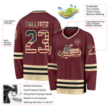 Load image into Gallery viewer, Custom Burgundy Vintage USA Flag Cream-Black Hockey Jersey