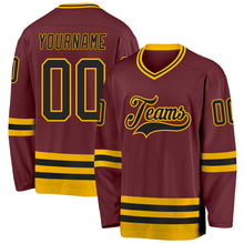 Load image into Gallery viewer, Custom Burgundy Black-Gold Hockey Jersey