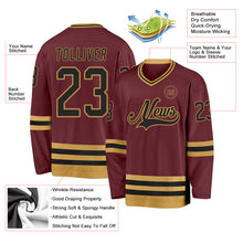 Load image into Gallery viewer, Custom Burgundy Black-Old Gold Hockey Jersey