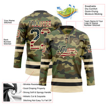 Load image into Gallery viewer, Custom Camo Vintage USA Flag Cream-Black Salute To Service Hockey Lace Neck Jersey