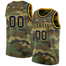 Load image into Gallery viewer, Custom Camo Navy-Gold Authentic Salute To Service Basketball Jersey