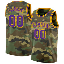 Load image into Gallery viewer, Custom Camo Purple-Gold Authentic Salute To Service Basketball Jersey
