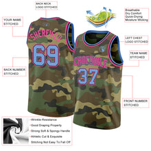 Load image into Gallery viewer, Custom Camo Light Blue Black-Pink Authentic Salute To Service Basketball Jersey