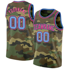 Load image into Gallery viewer, Custom Camo Light Blue Black-Pink Authentic Salute To Service Basketball Jersey